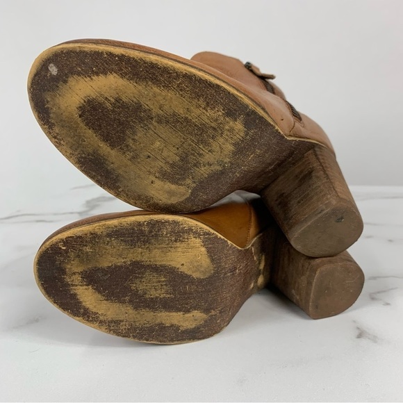 BP Cognac Leather Trolley Stacked Wool Heel Ankle Bootie 6.5 - Picture 12 of 13